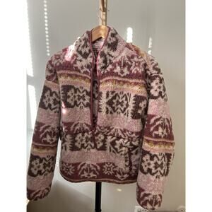 Sundance Heidi Women's Size M 1/2 Zip Printed Sherpa Fleece Pullover Pink